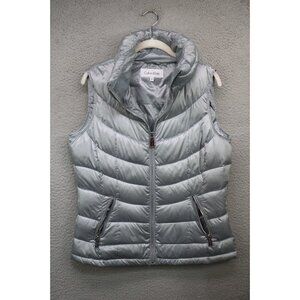 Calvin Klein Silver Duck Down Puffer Vest-Size Medium-Full Zip-Zip Pockets